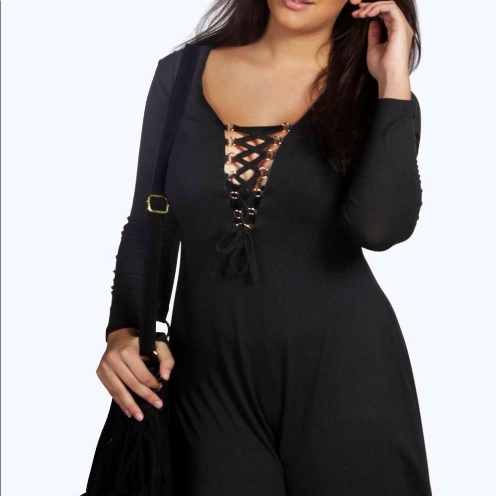 Boohoo Lace Up Skater Dress